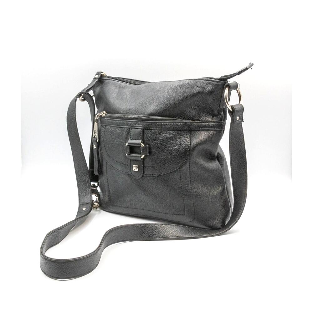Vintage STONE MOUNTAIN Purse Granny Casual Black Genuine Leather Crossbody Bag